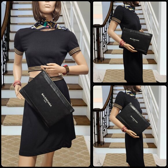 Balenciaga Black Canvas and Leather Medium Pouch - Picture 16 of 17